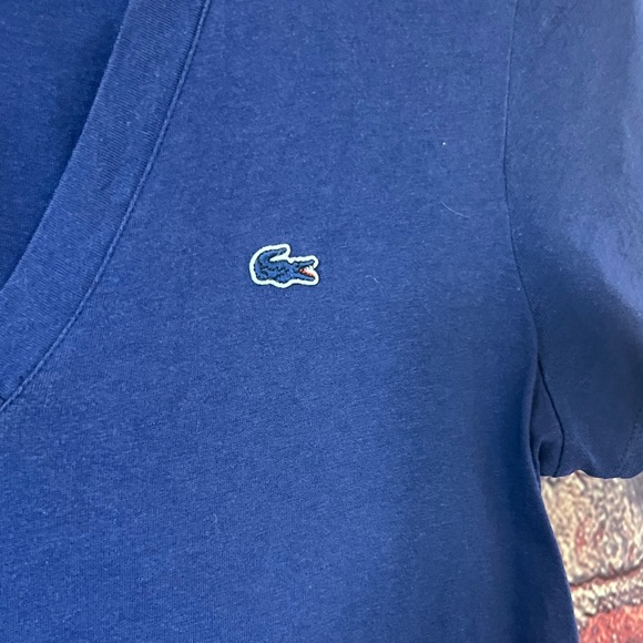 Lacoste Women's Deep Blue/Purple V-Neck Tee - Picture 4 of 5